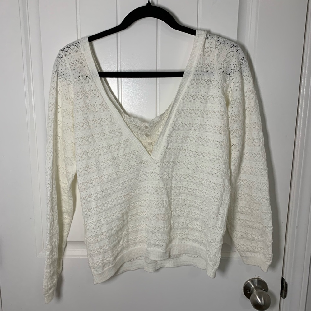 Sezane White Lace Knit Sweater